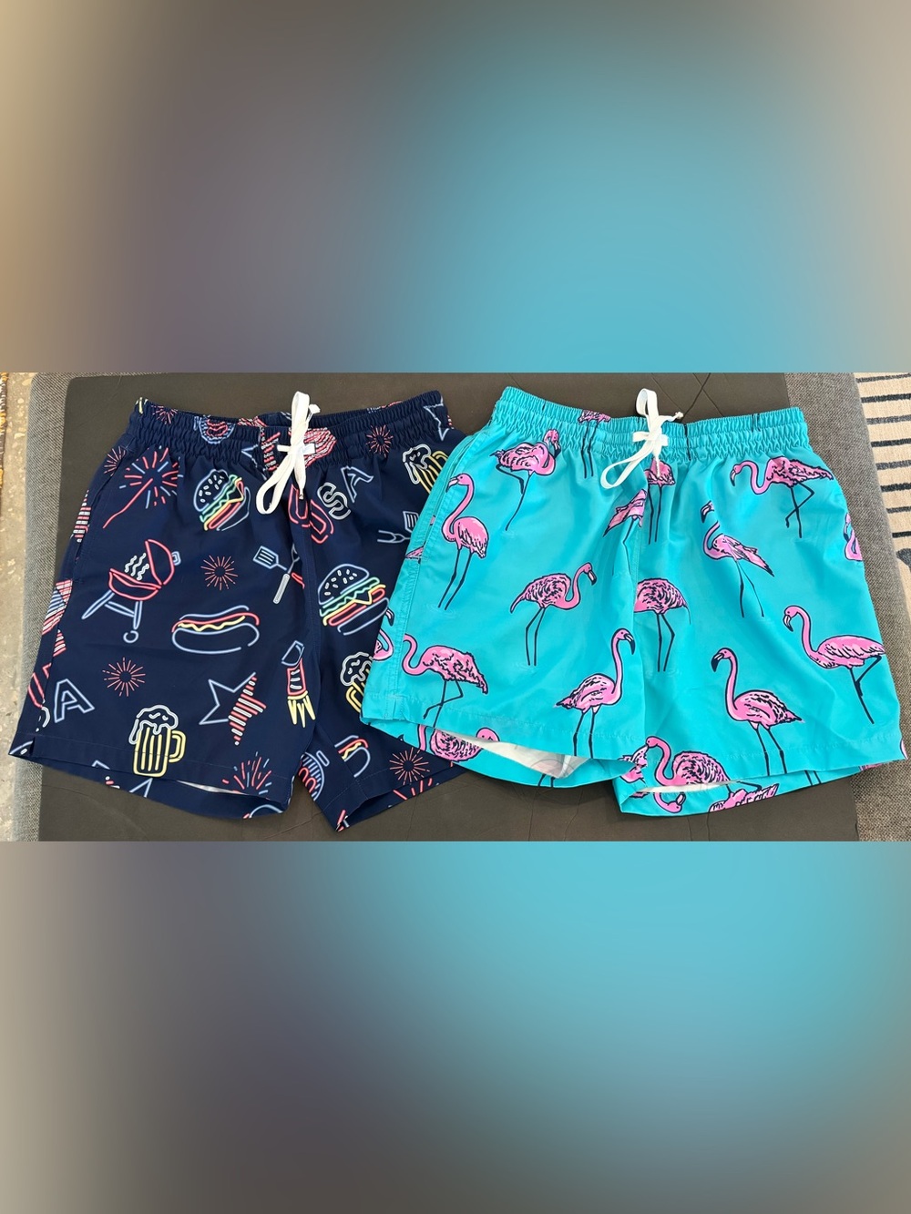 Chubbies "The Neon Lights" Swim Trunks | Men's Teens Small, Flamingo shorts TWO’